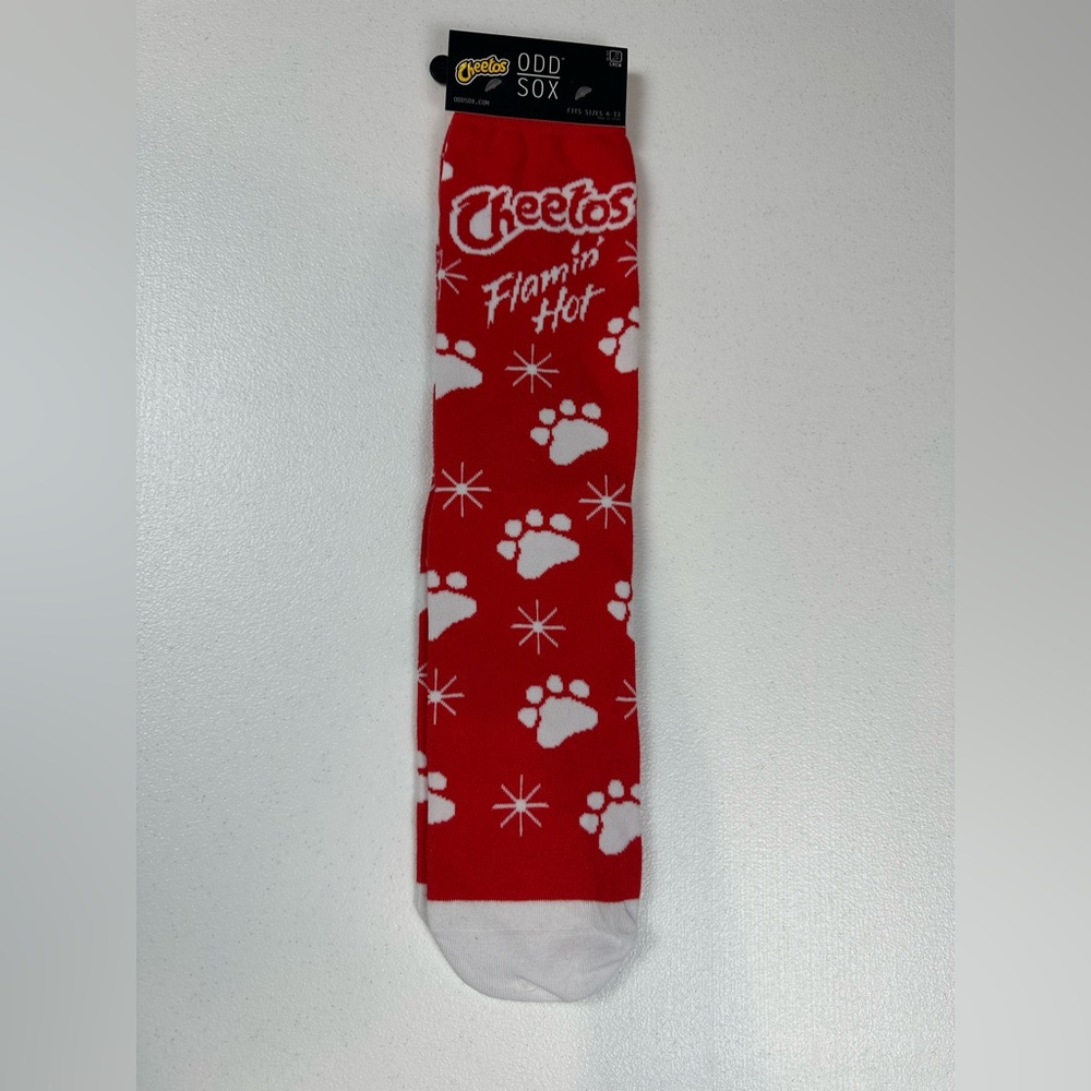Odd Sox Cheetos Chester Flamin' Hot Novelty Crew Red Socks Fits Sizes 6-13 NWT